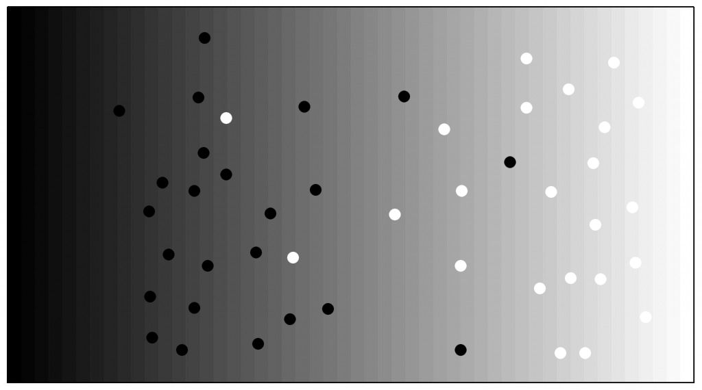O grau de griso corresponde à probabilidade e os pontos aos exemplos observados